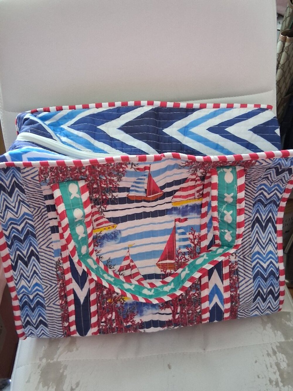 ANTICA SARTORIA ITALY QUILTED TOTE BAG Boat SCENE PRINT COTTON NWT